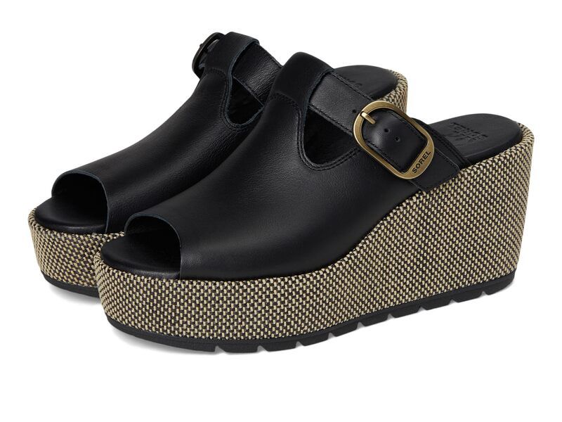 ソレル レディース シューズ ヒール SOREL Sunpeak Wedge Slide BlackNatural ブラック