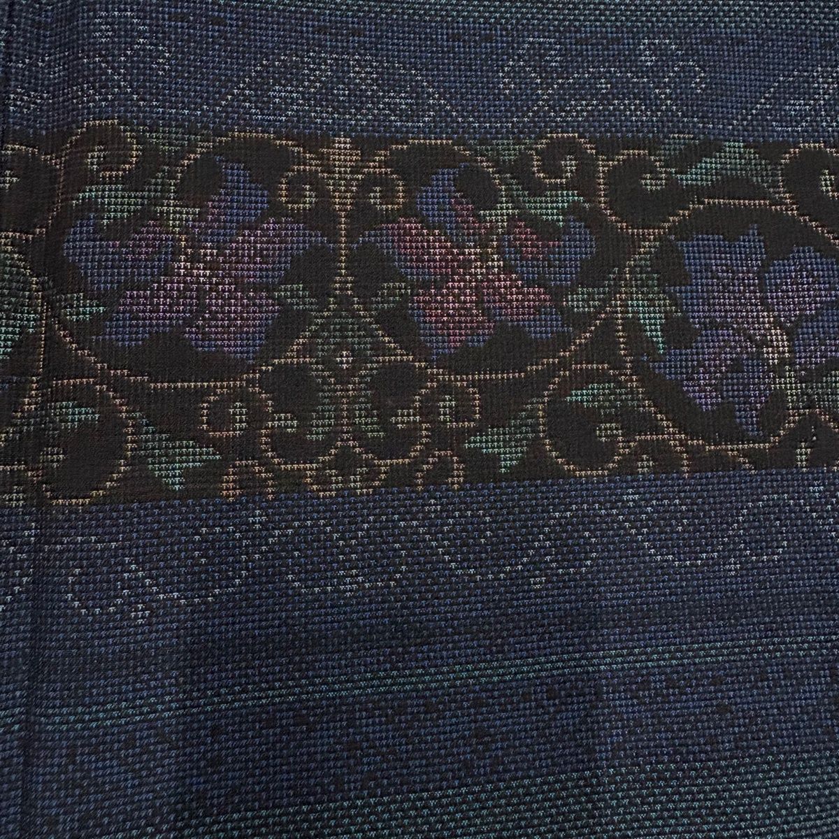 美品】 大島紬 身丈162cm 裄丈66.5cm M 袷 純泥染 証紙 花唐草 横段 藍