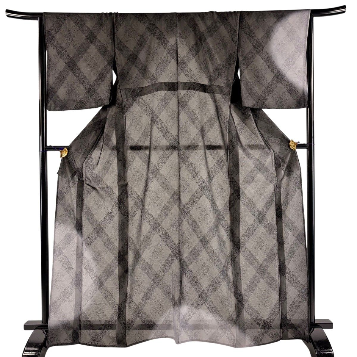 【美品】 付下げ 身丈167.5cm 裄丈66cm M 紗絽袷 斜め格子 黒灰 正絹 名品 【中古】