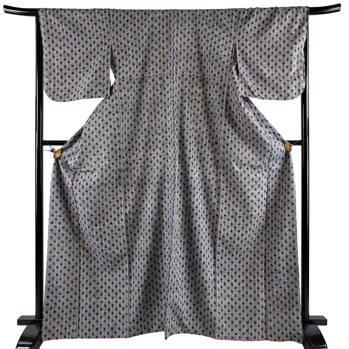紬 身丈166cm 裄丈67.5cm L 袷 幾何学 灰色 正絹 名品 【中古】