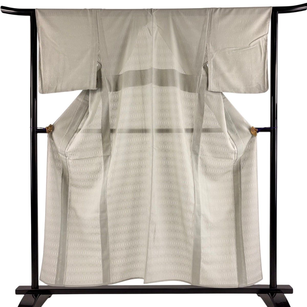 【美品】 小紋 身丈155.5cm 裄丈64cm M 薄物 紋紗織 上代衣 菱 灰緑 正絹 名品 【中古】