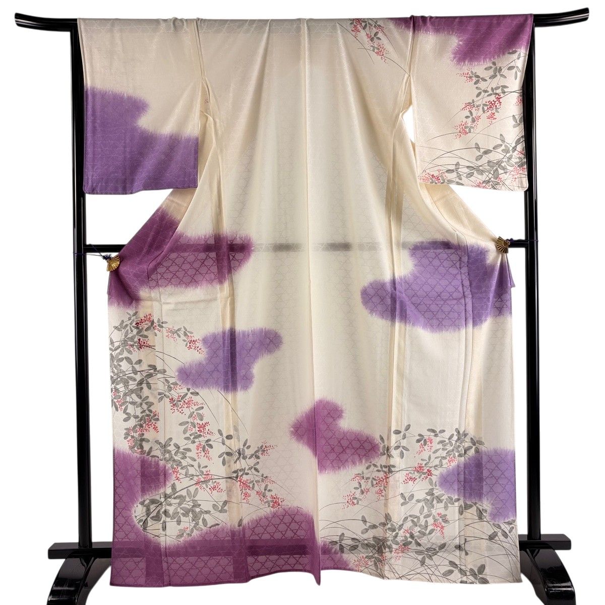 【美品】 訪問着 身丈169cm 裄丈67.5cm L 薄物 萩 霞 絞り クリーム 正絹 名品 【中古】