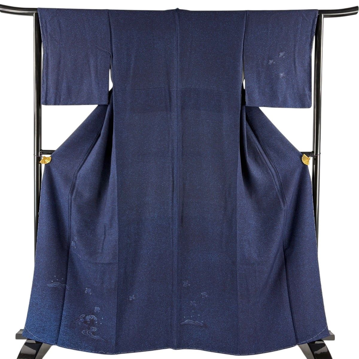 【美品】 付下げ 身丈163cm 裄丈64cm M 袷 千鳥 波頭 紺色 正絹 秀品 【中古】