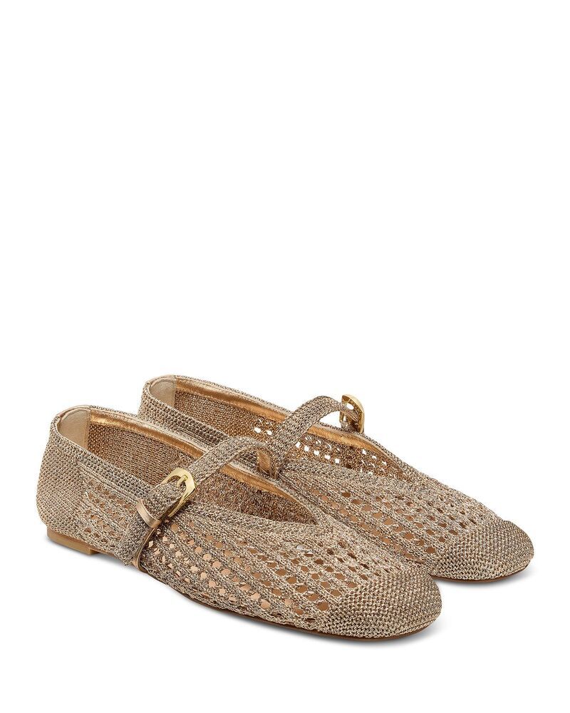 スチュアート ワイツマン レディース シューズ パンプス Stuart Weitzman Womens Leora Mary Jane Crochet Flats Light Gold ゴールド
