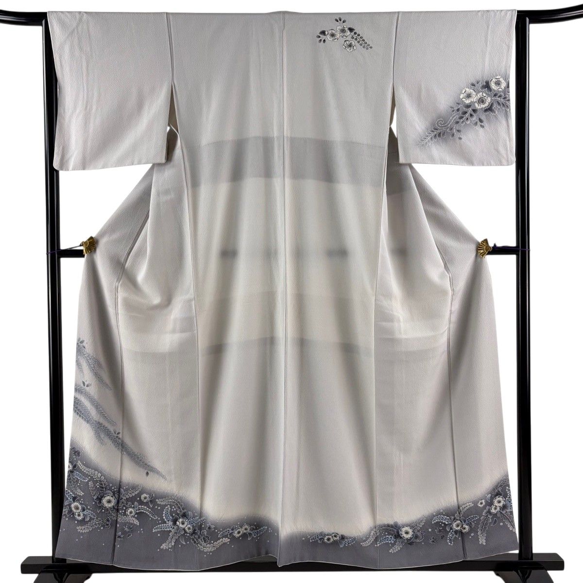 ★正絹★新品・未使用品★裄６８㎝★グレー基調に辻が花★ 付下げ 身丈158cm 裄丈64cm M 袷 辻が花柄 ぼかし 灰色 正絹 秀品
