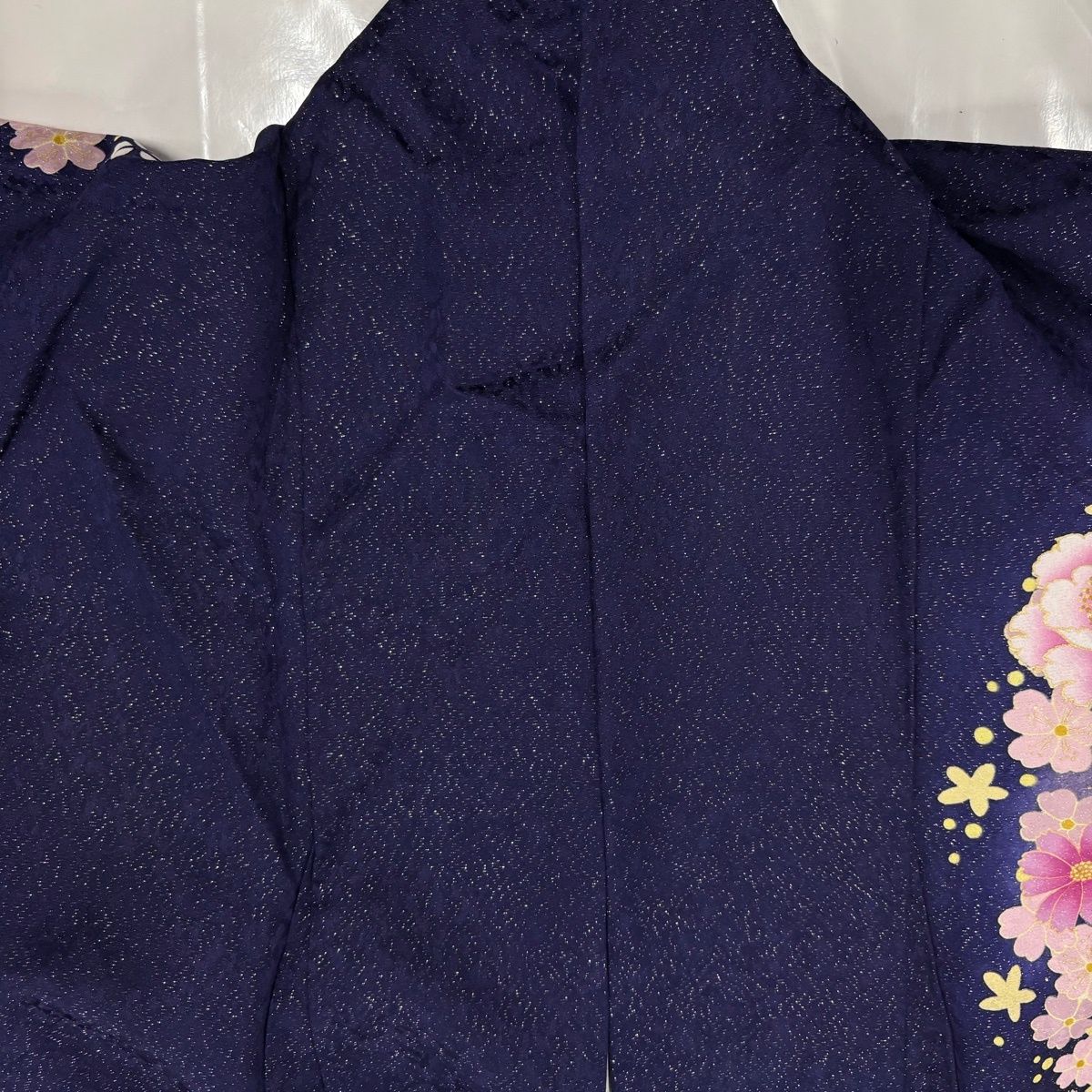 美品】 振袖 身丈162cm 裄丈68cm L 袷 草花 蝶 銀通し 刺繍 青紫 正絹