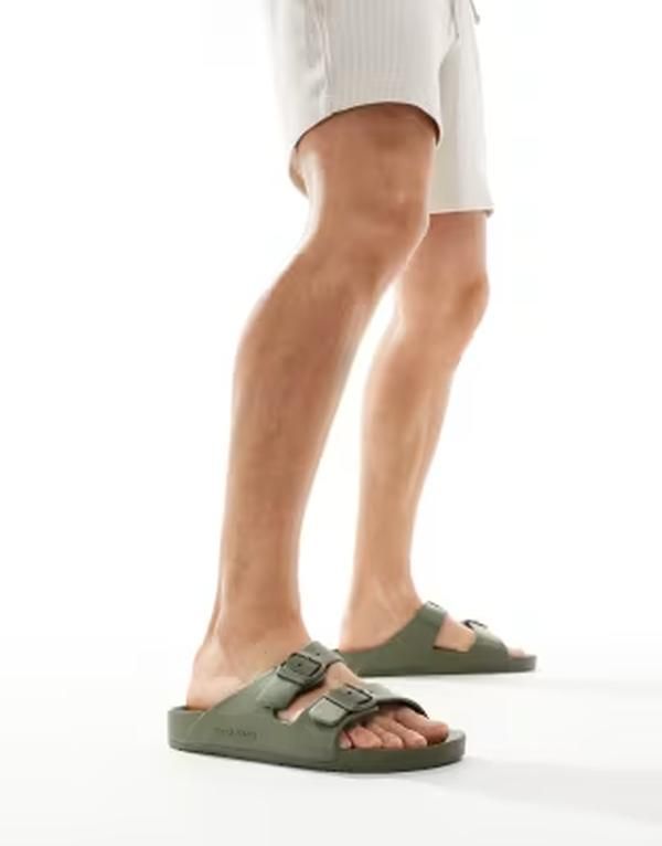 ジャック アンド ジョーンズ メンズ シューズ サンダル Jack Jones moldedouble strap sandals Khaki カーキ