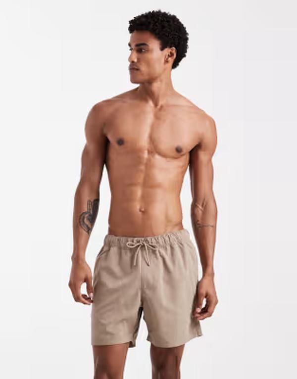エイソス メンズ 水着 ハーフパンツ・ショーツ ショートパンツ ASOS DESIGN swim shorts in mid length BEIGE ベージュ