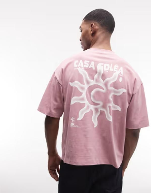 エイソス メンズ トップス Tシャツ グラフィック ASOS DESIGN heavyweight boxy oversized tshirt with sun graphic wash LILAS