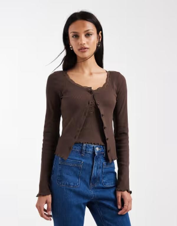ブレーブソウル レディース トップス シャツ カーディガン レース ニット Brave Soul fine knit cami and cardigan set with lace detailing