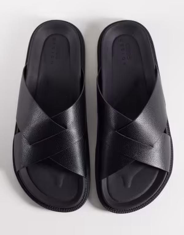 エイソス メンズ シューズ サンダル ASOS DESIGN cross over strap sandals Black ブラック