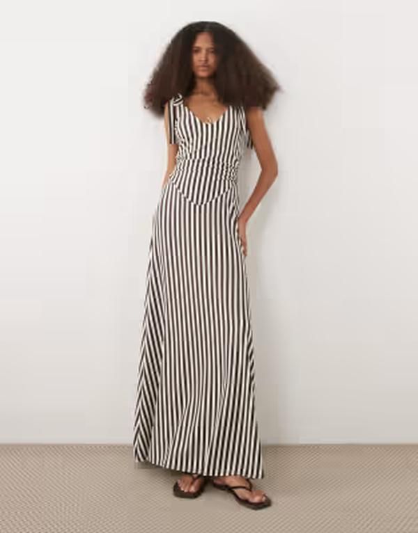 エイソス レディース トップス ワンピース Vネック タイディテール プリント マキシ ASOS DESIGN cami tie detail v neck maxi dress in stripe