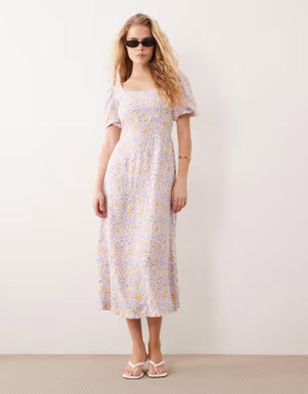 ノーバディーズ チャイルド レディース トップス ワンピース ミディ Nobodys Child puff sleeve midi dress in lilac and yellow Multi マル