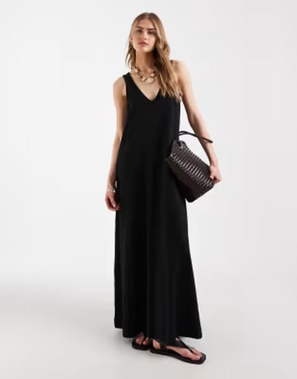 エイソス レディース トップス ワンピース マキシ ASOS DESIGN trapeze maxi dress Black ブラック