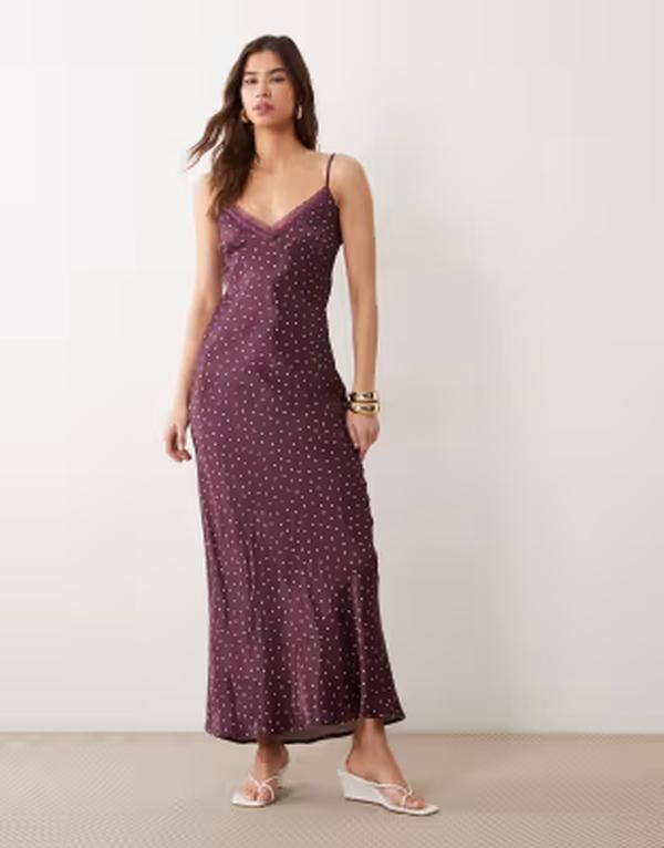 ミスセルフフリッジ レディース トップス ワンピース ドット柄 ドット ミディ サテン レース Misselfridge satin and lace midi dress in polka dot