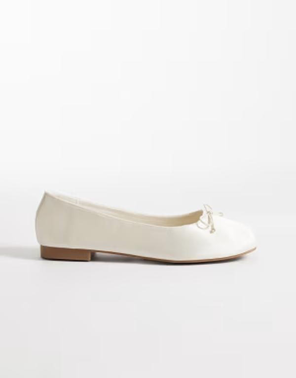 エイソス レディース シューズ パンプス サテン ASOS DESIGN Lion bow ballet flatsatin Ivory Satin アイボリー
