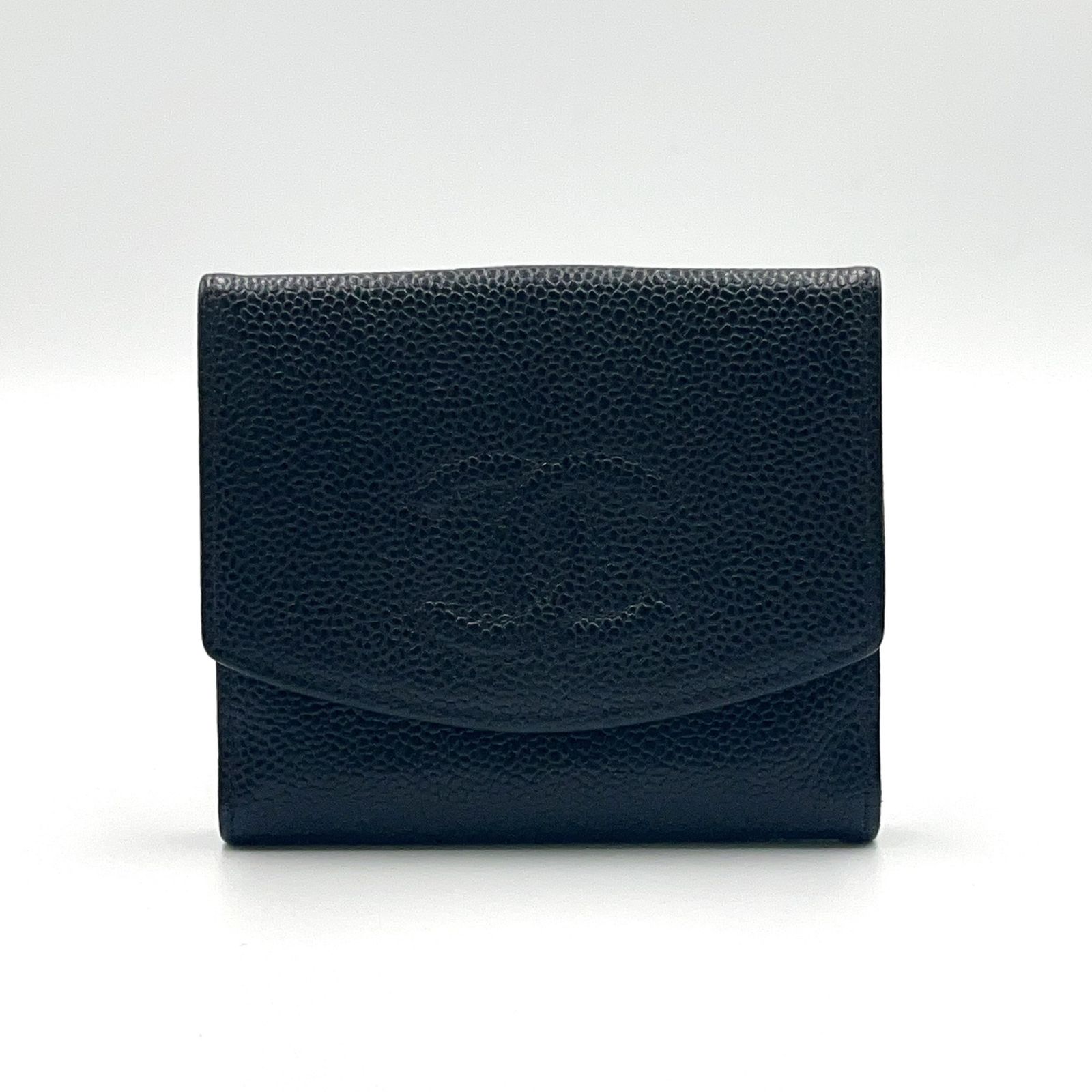 新着】CHANEL キャビアスキン ココマーク Wホック 折り財布 ミニ