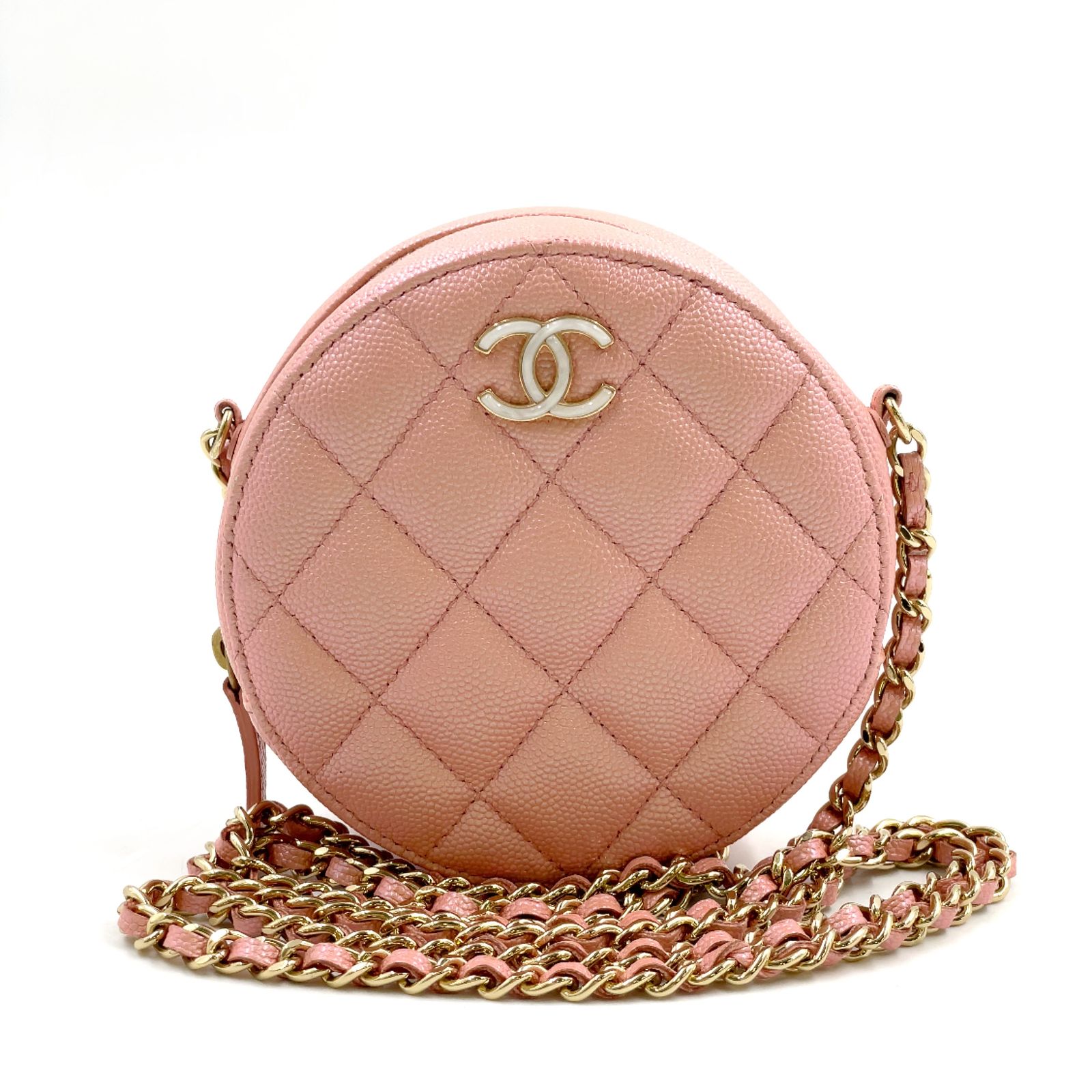 新着】CHANEL キャビアスキン マトラッセ ラウンド チェーン シリアル 