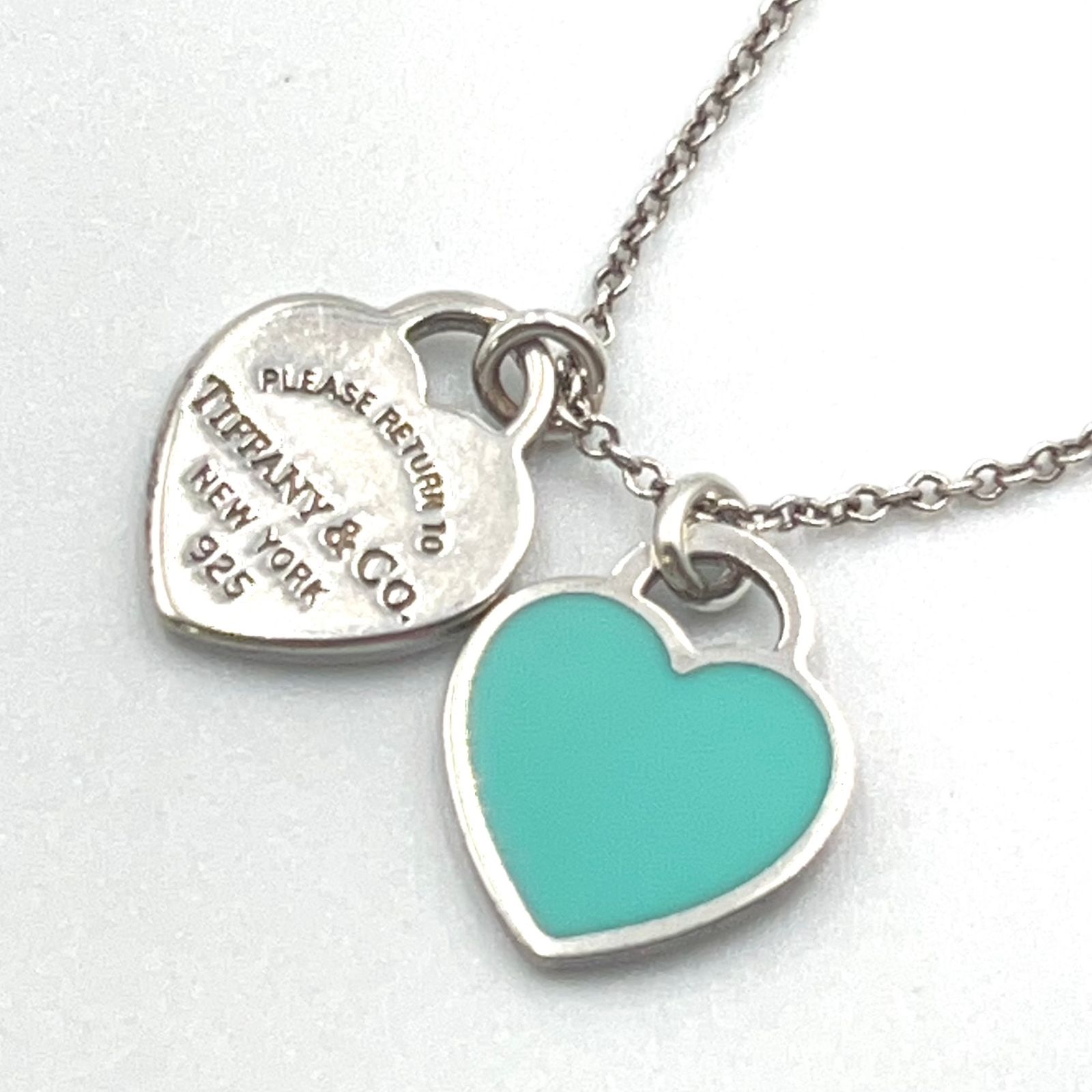 【新着】TIFFANY & Co. リターントゥ グリーン ダブル ハート タグ AG925 シルバー ネックレス