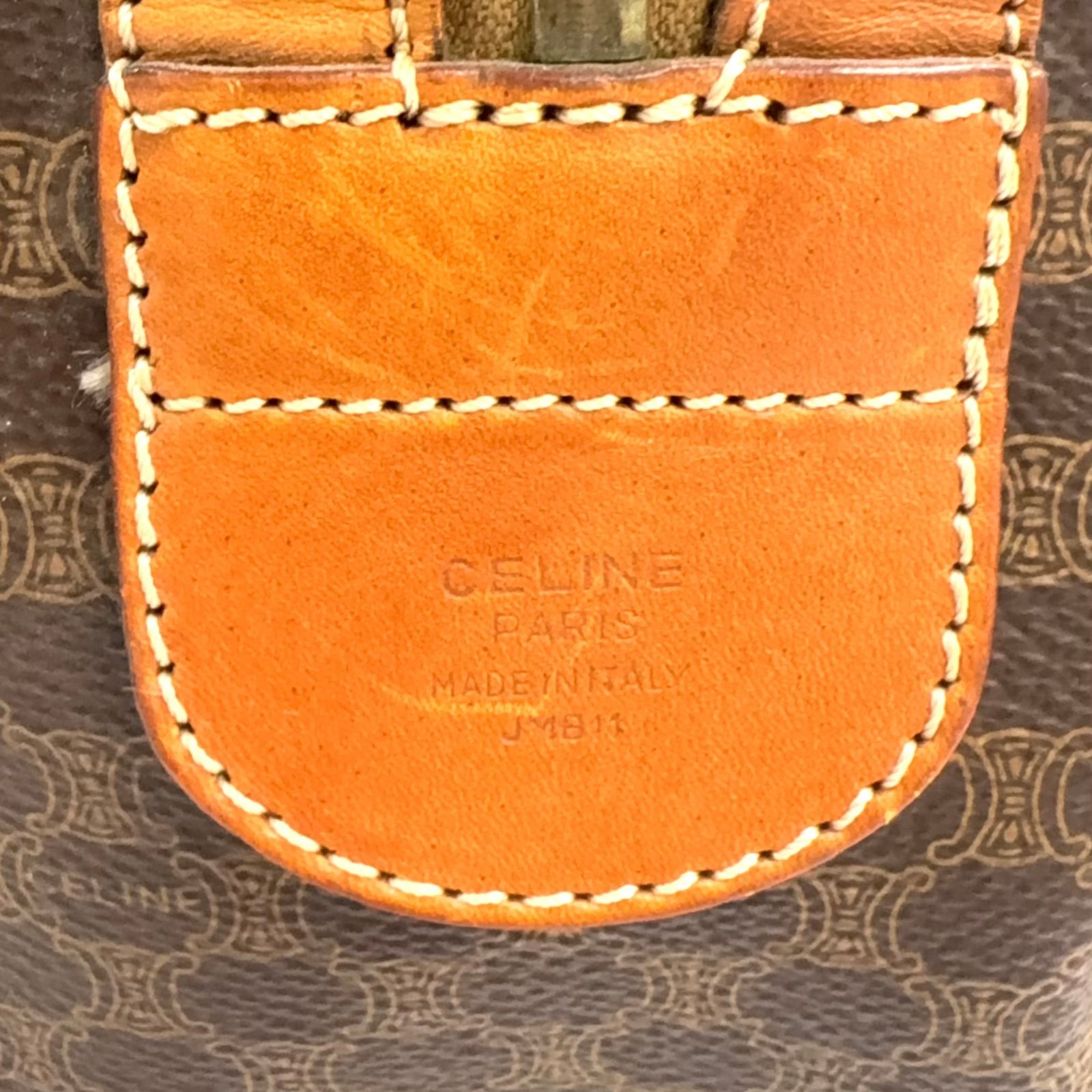 新着】CELINE マカダム柄 レザー、PVC ブラウン ボストンバッグ