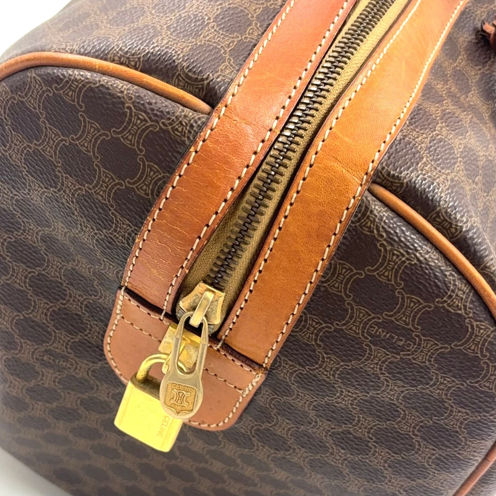 新着】CELINE マカダム柄 レザー、PVC ブラウン ボストンバッグ