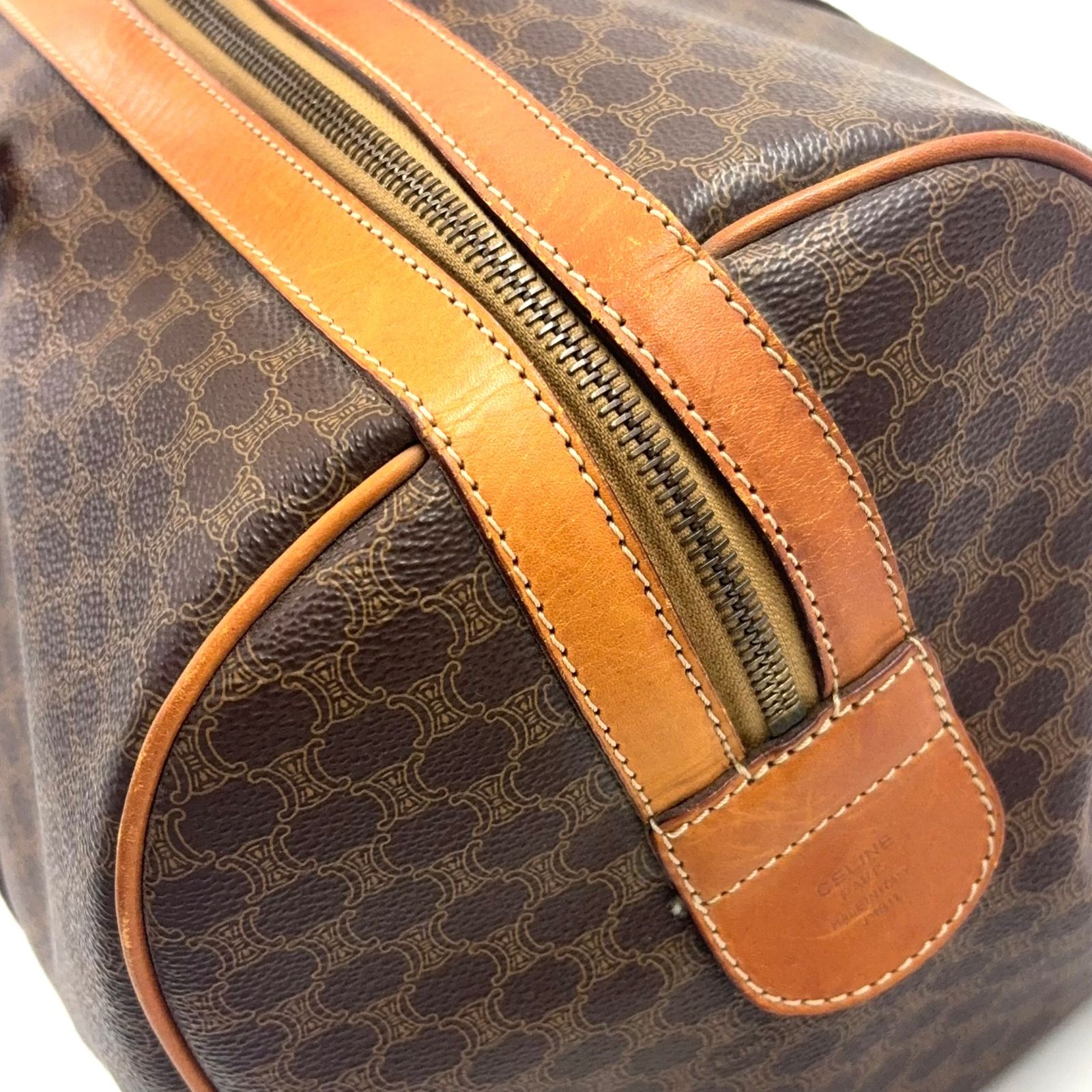新着】CELINE マカダム柄 レザー、PVC ブラウン ボストンバッグ