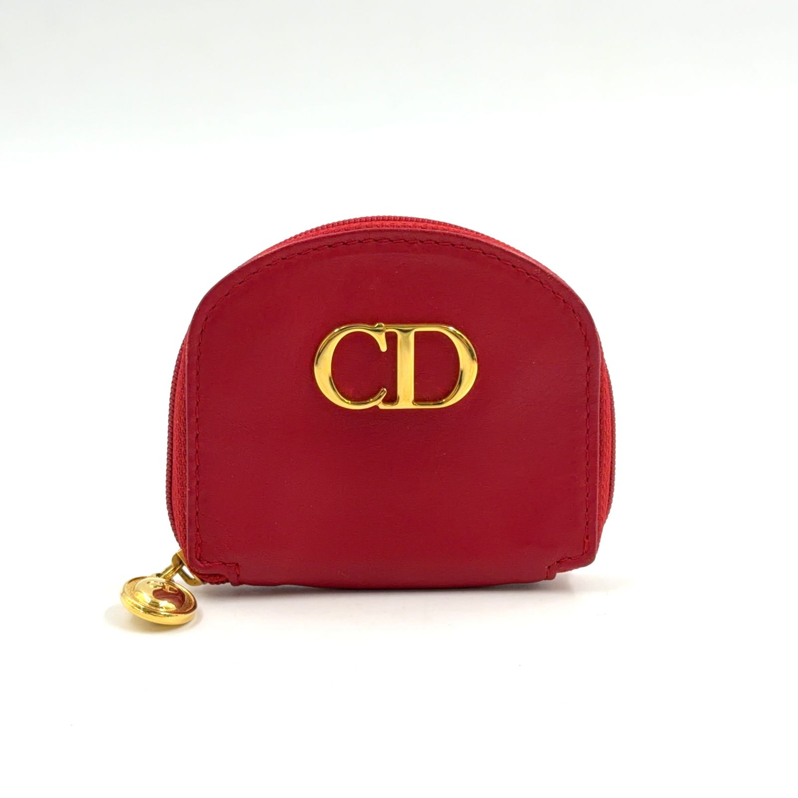 【新着】Christian Dior 小銭入れ レザー ボルドー 財布 ゴールド