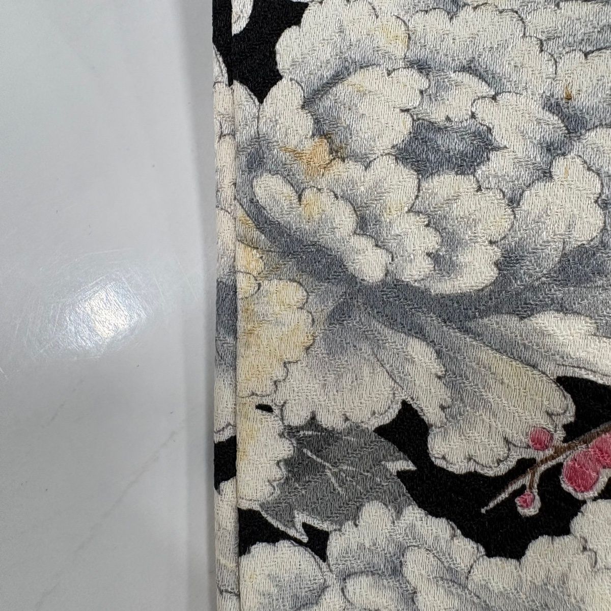 振袖 身丈161cm 裄丈67cm M 袷 牡丹 琴 金糸 刺繍 薄ピンク 正絹 秀品 
