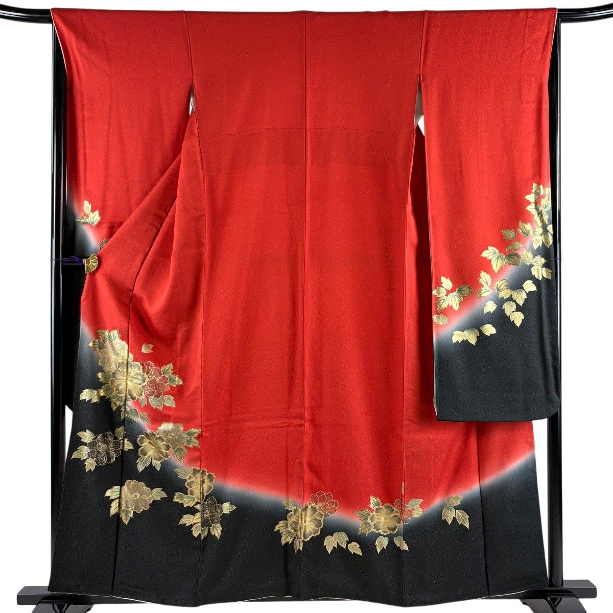美品】 振袖 身丈158cm 裄丈67cm M 袷 草花 金通し 金彩 朱色 正絹 秀