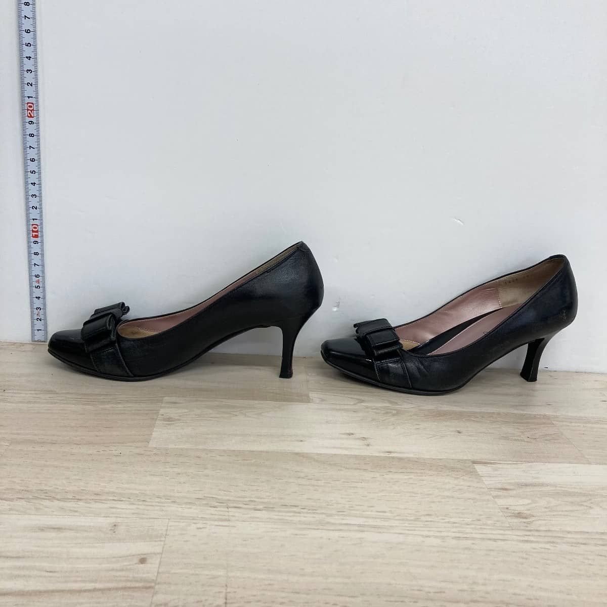 GINZA Kanematsu 銀座かねまつ パンプス 22cm B ブラック 黒 リボン LS
