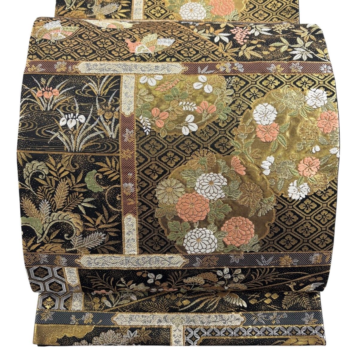 【美品】 袋帯 秀品 花鳥 蝶 金銀糸 箔 黒 六通 正絹 【中古】