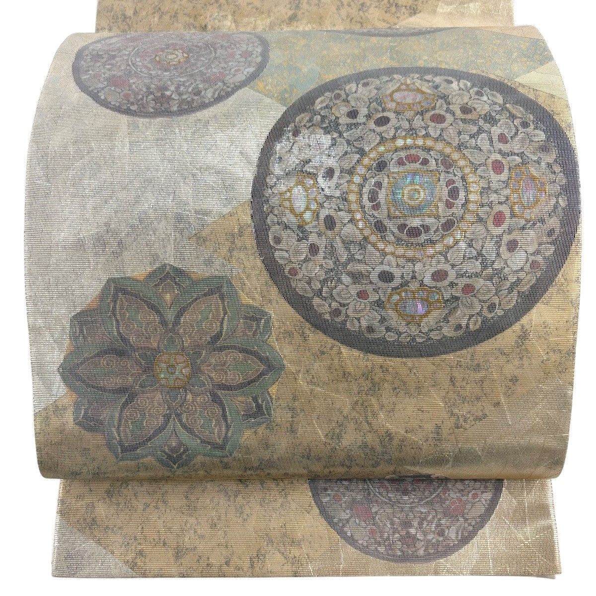 【美品】 袋帯 秀品 鏡裏文 箔 螺鈿箔 金色 お太鼓柄 正絹 【中古】
