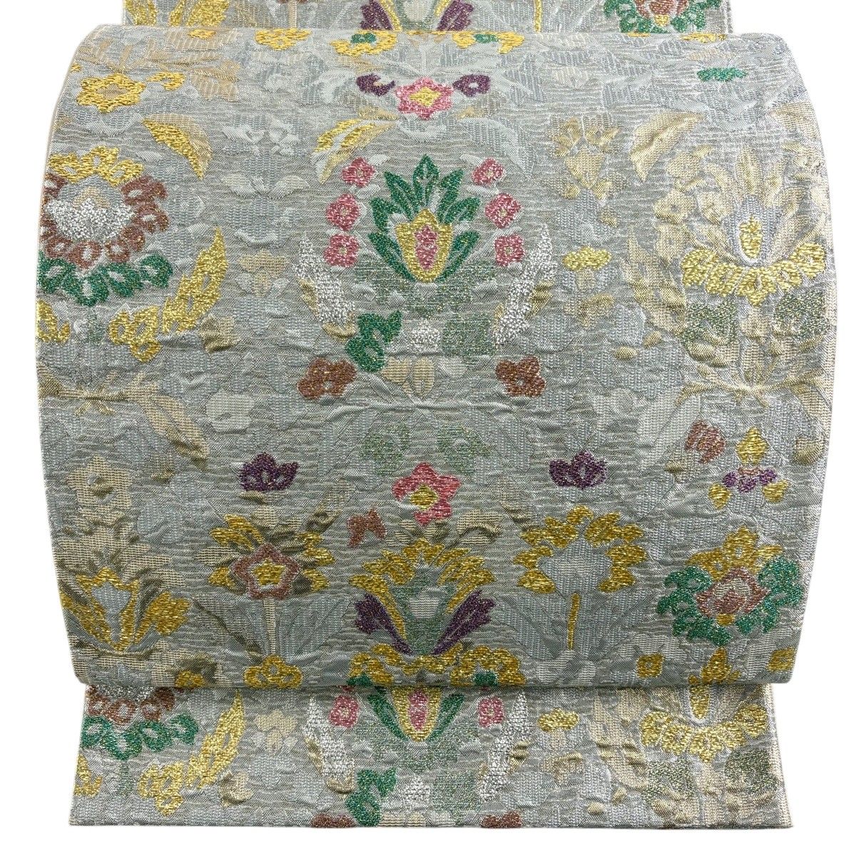 【美品】 袋帯 秀品 草花 箔 銀糸 銀色 六通 正絹 【中古】
