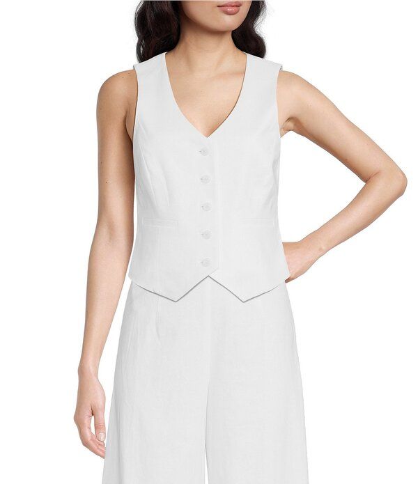 アレックスマリー レディース アウター ベスト Vネック リネン Alex Marie Brook VNeck Stretch Linen Blend Button Front Vest White