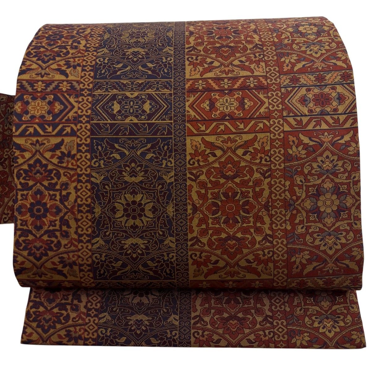 【美品】 名古屋帯 秀品 草花 縞 赤茶 正絹 【中古】