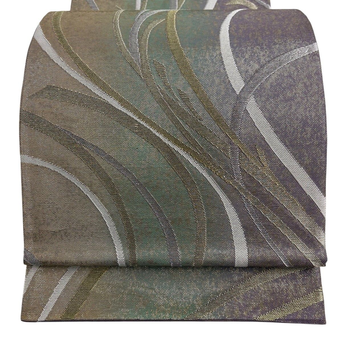 【美品】 袋帯 秀品 夏帯 幾何学 箔 金銀糸 薄緑 六通 正絹 【中古】