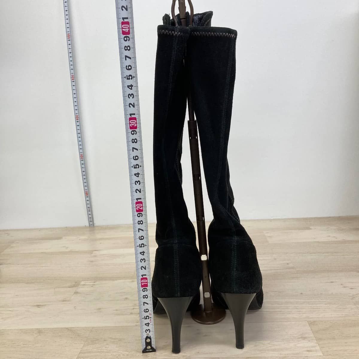美品 銀座かねまつ ロングブーツ 23cm BLK/ブラック スエード/SUE