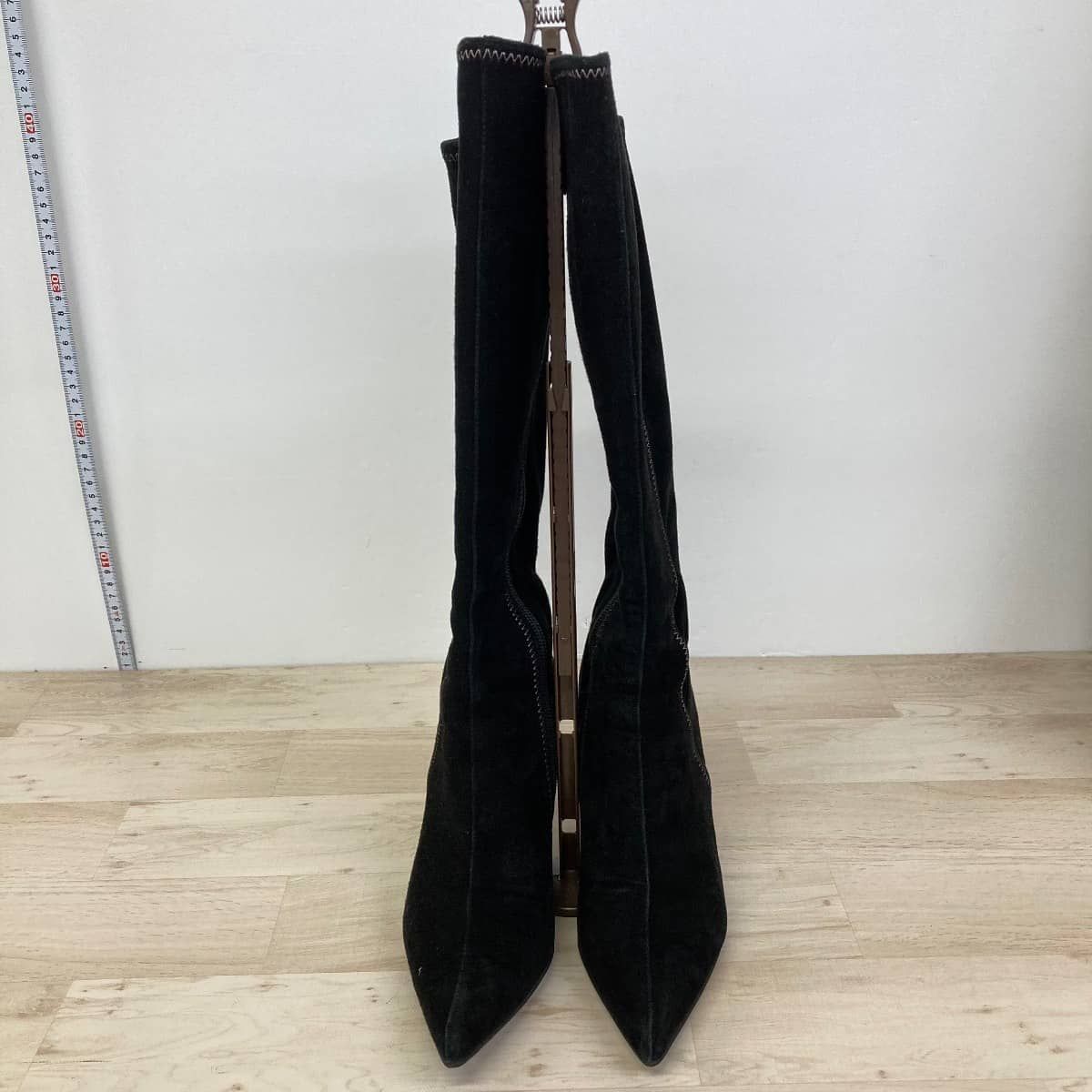 美品 銀座かねまつ ロングブーツ 23cm BLK/ブラック スエード/SUE