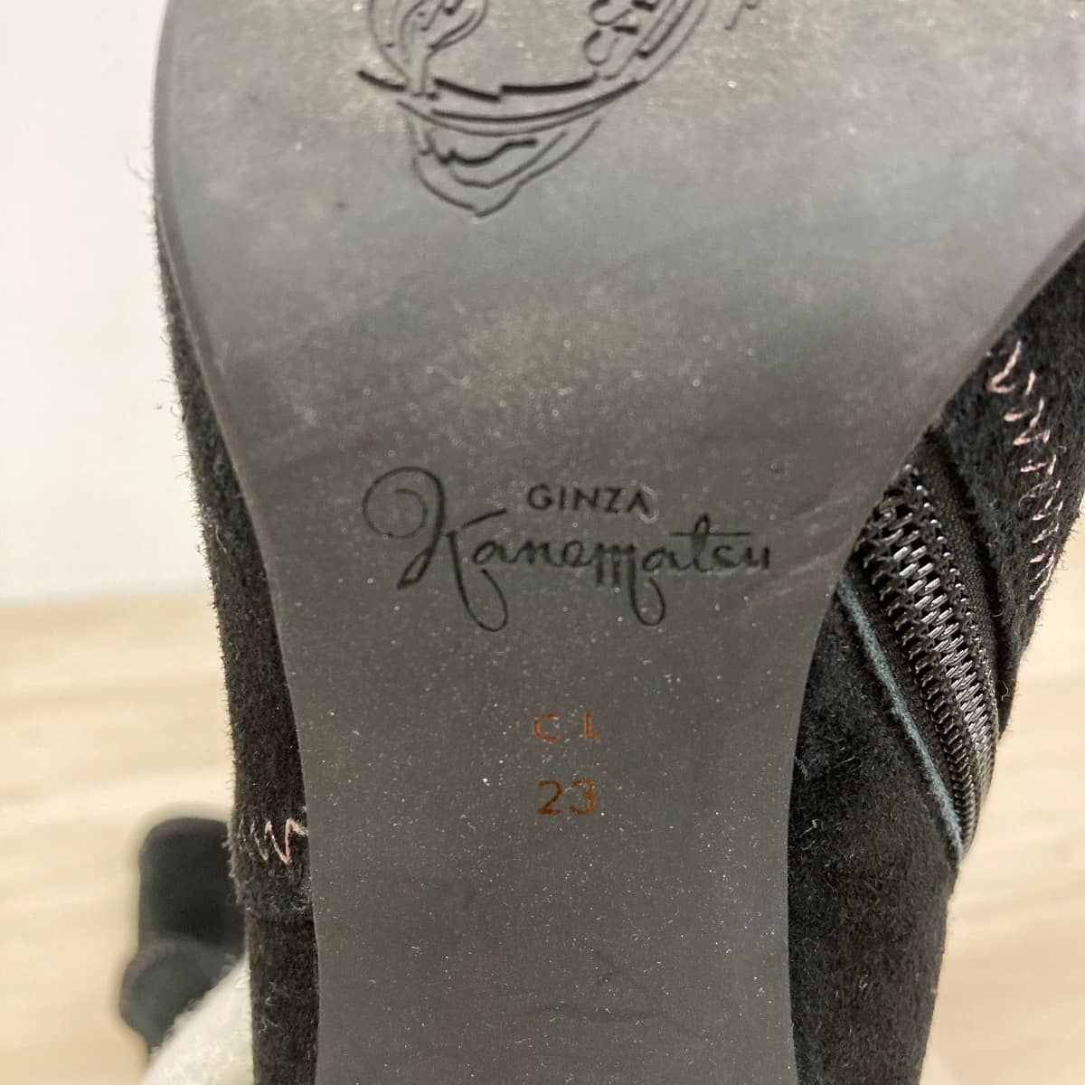 美品 銀座かねまつ ロングブーツ 23cm BLK/ブラック スエード/SUE 美品 銀座かねまつ ロングブーツ 23cm BLK/ブラック スエード/SUE
