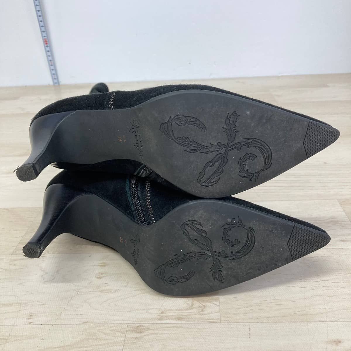 美品 銀座かねまつ ロングブーツ 23cm BLK/ブラック スエード/SUE