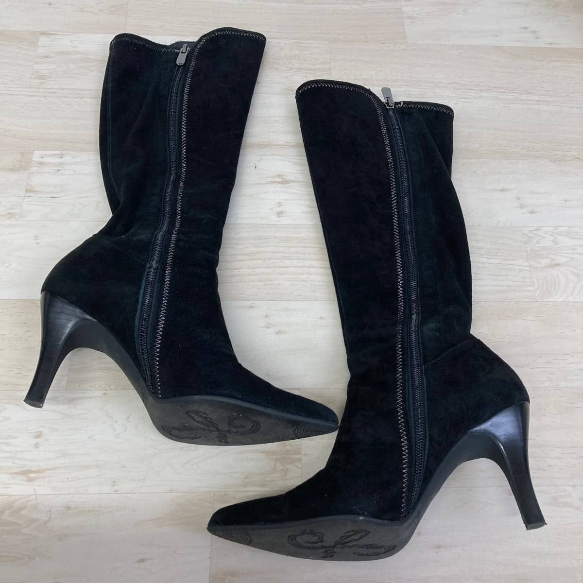 美品 銀座かねまつ ロングブーツ 23cm BLK/ブラック スエード/SUE