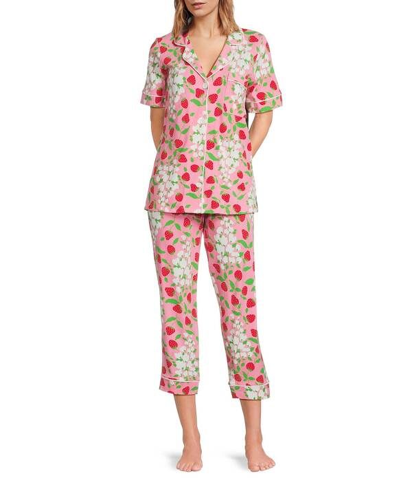 ベッドヘッド レディース アンダーウェア ナイトウェア プリント コットン クロップド ニット ジャージー BedHead Spring Berry Print Short Sleeve Notch
