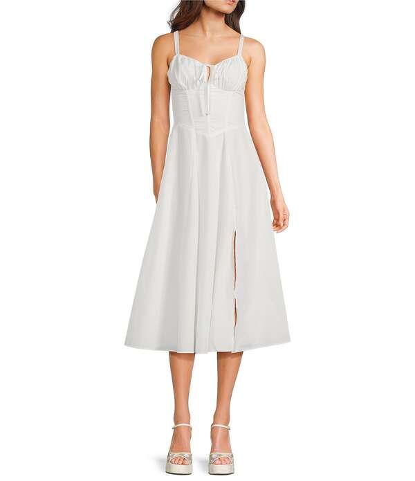 ハニーアンドロージー レディース トップス ワンピース ミディ レース Honey and Rosie Square Neck Corseted Lace Up Back Midi Dress Whi