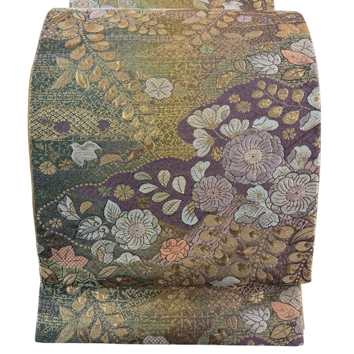 【美品】 袋帯 秀品 やまと 辻が花柄 千鳥 金糸 箔 紫 六通 正絹 【中古】