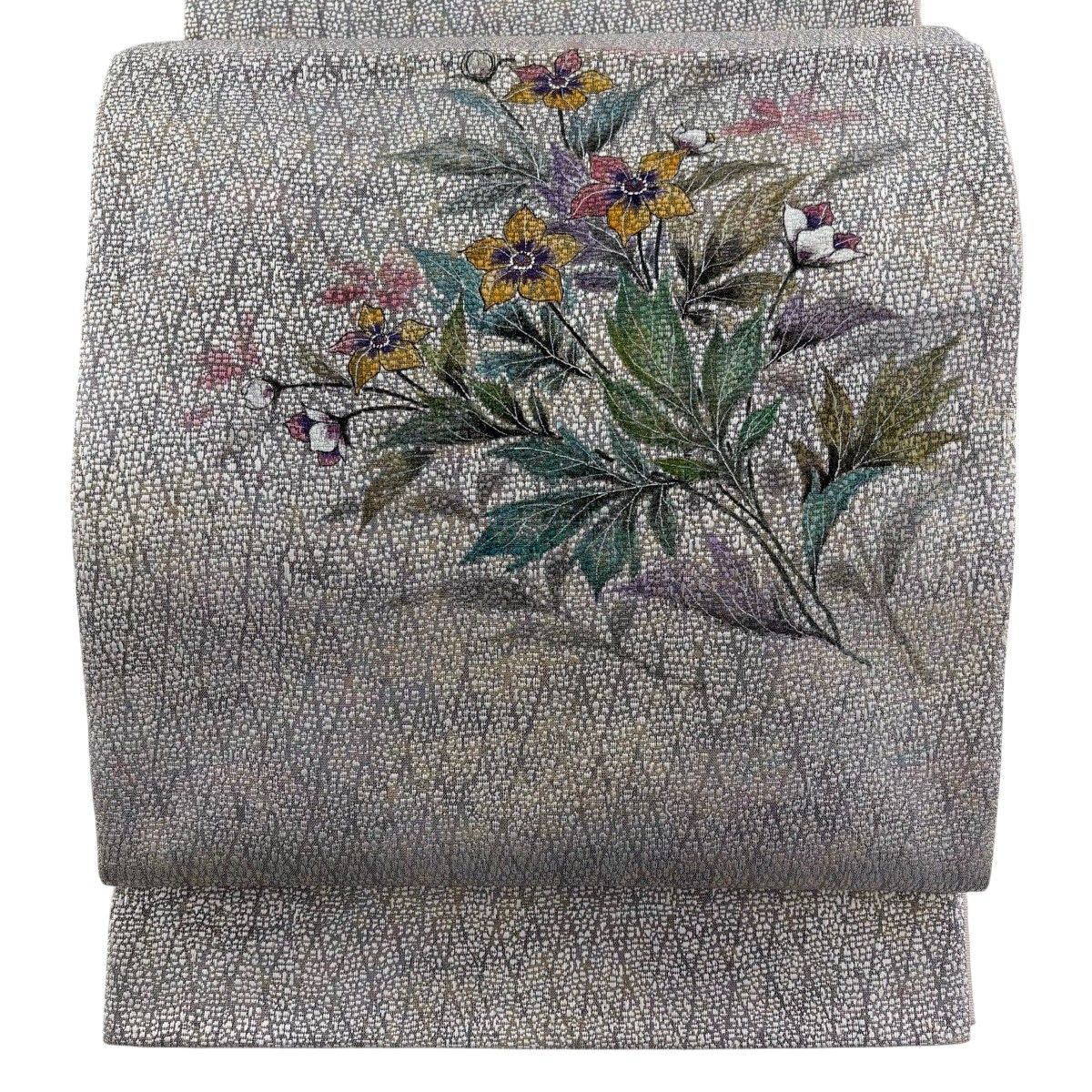 【美品】 袋帯 秀品 草花 幾何学模様 箔 薄紫 お太鼓柄 正絹 【中古】