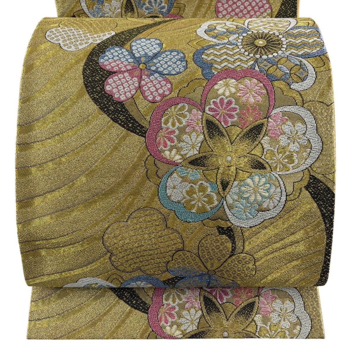 【美品】 袋帯 秀品 桜 花 箔 金糸 金色 六通 正絹 【中古】