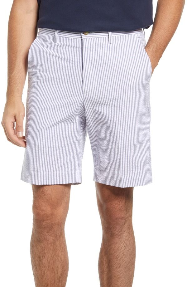 ベール メンズ ボトムス ハーフパンツ・ショーツ ショートパンツ Berle Flat Front Seersucker Shorts Navy ネイビー