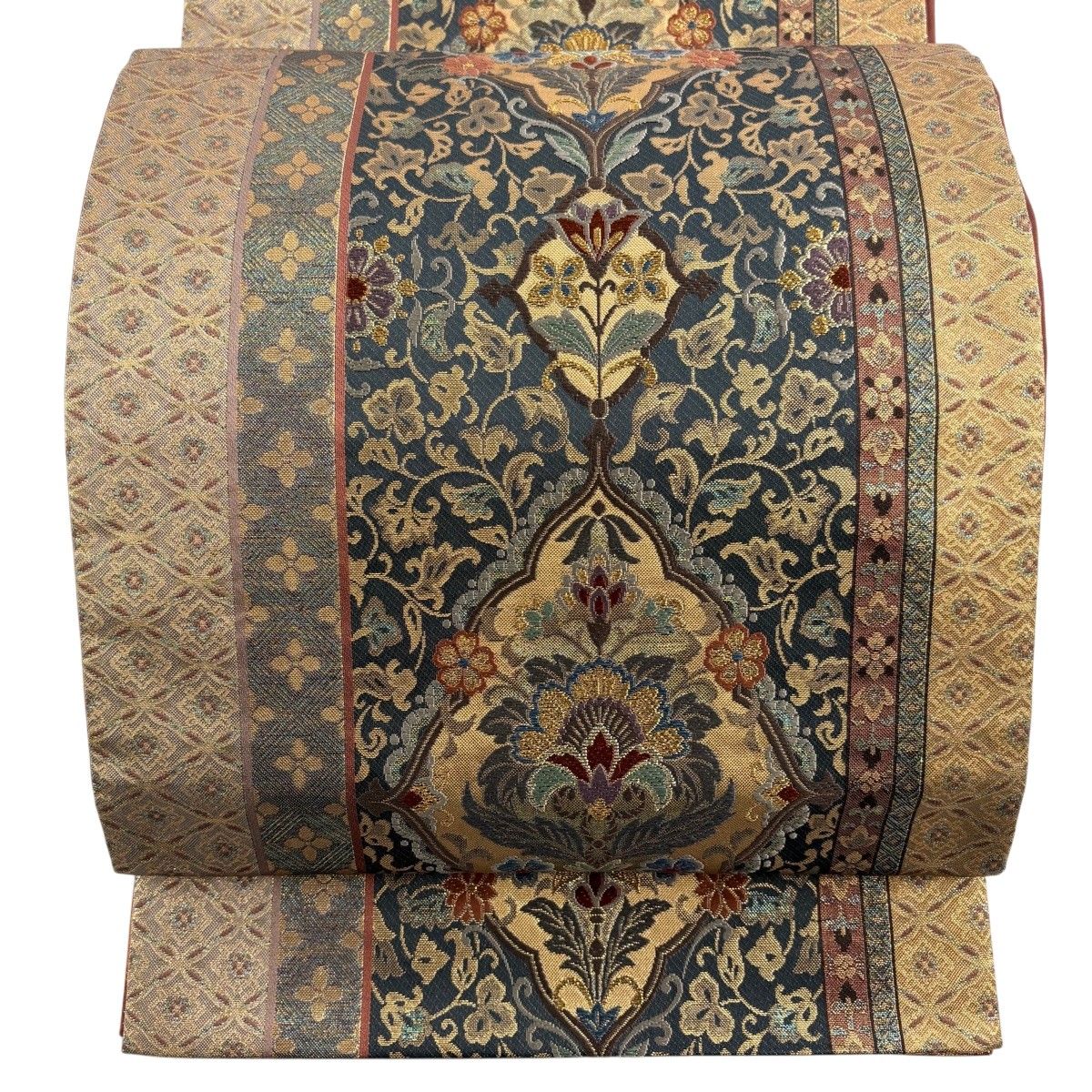 【美品】 袋帯 秀品 草花 唐織 金糸 墨色 六通 正絹 【中古】