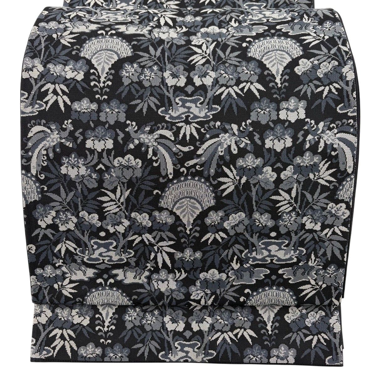 【美品】 袋帯 秀品 草花 鳥 黒 六通 正絹 【中古】