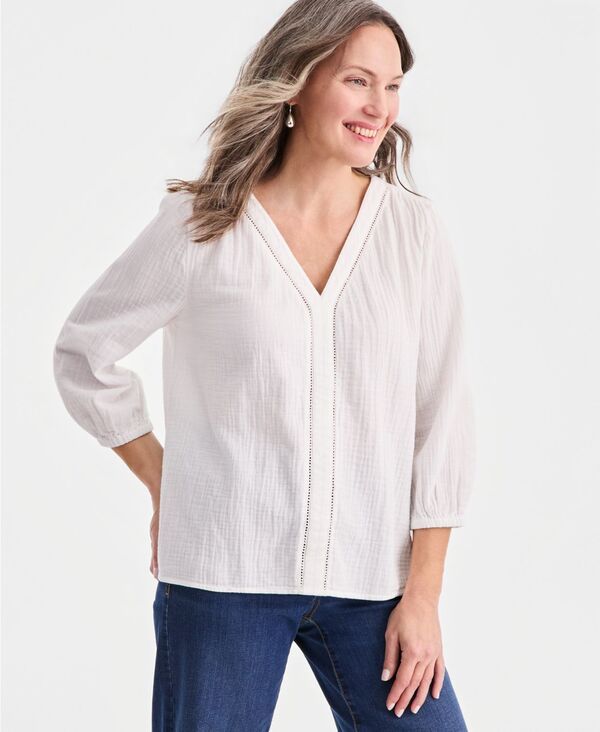 スタイルアンドコー レディース トップス シャツ Vネック コットン ブラウス Style Co Womens Cotton Gauze VNeck Blouse Macys Exclusive Br